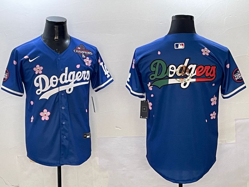 Men Los Angeles Dodgers Blank Blue Sakura Edition 2025 Nike MLB Jersey style 9->women mlb jersey->Women Jersey